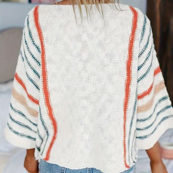 Zara White and Orange Striped Sweater - Picture 2 of 5